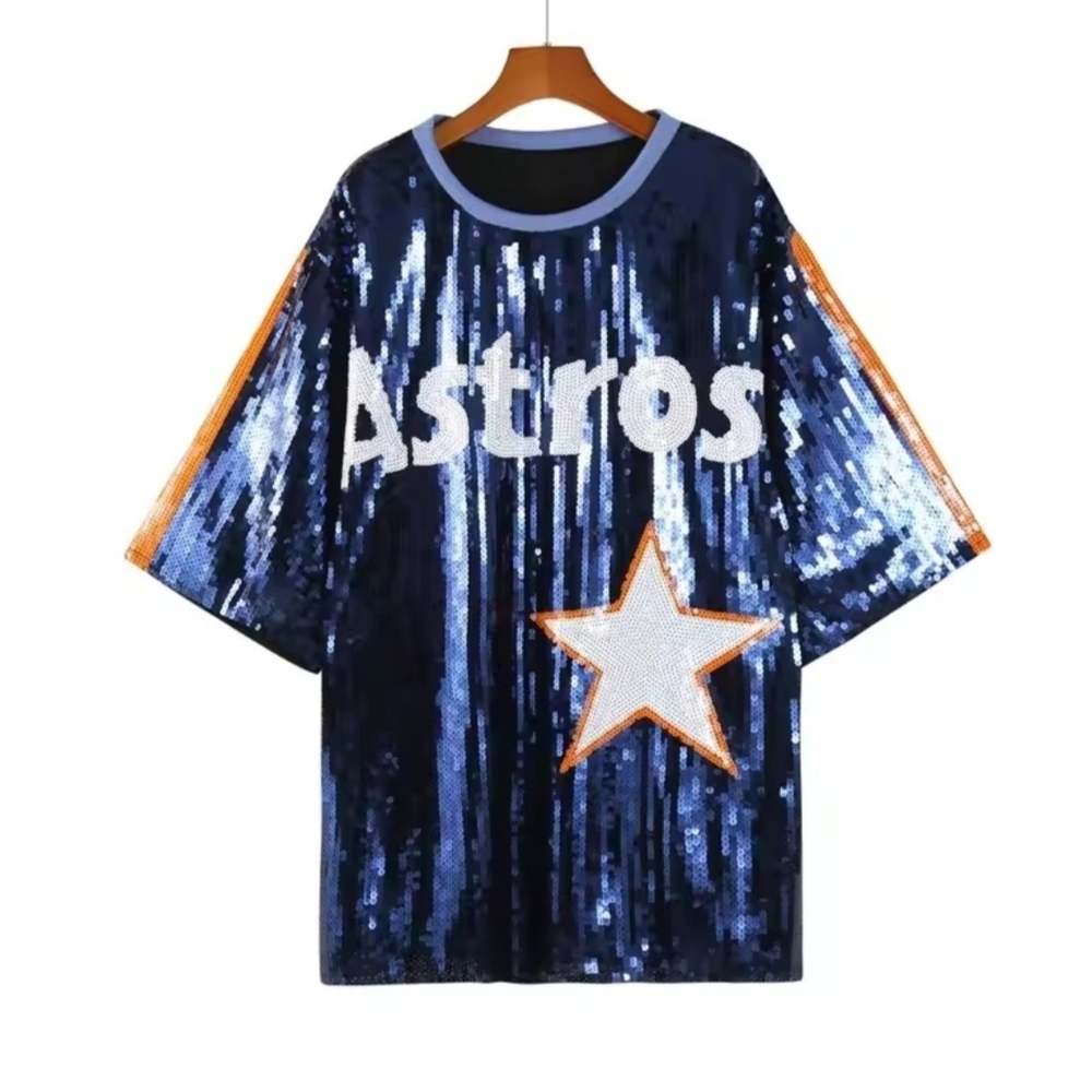 Astros Navy Sequin Ladies Top with Star Accent
